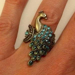 Silver and turquoise color peacock ring
